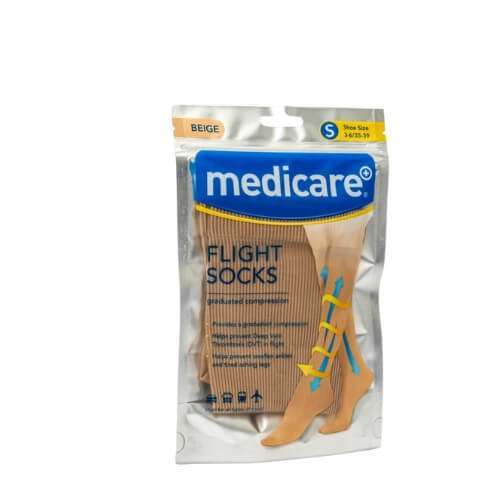 Medicare Flight Socks Beige Small Shoe Size 3-6 MD541