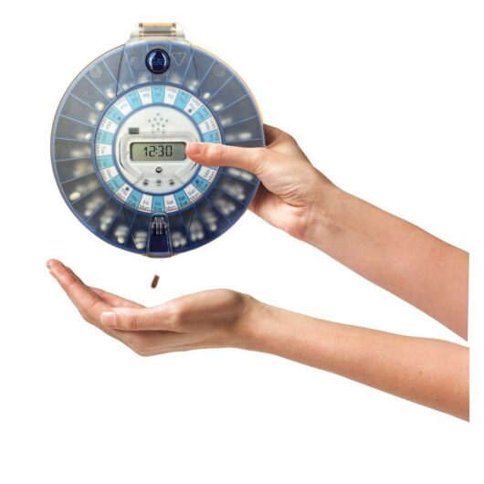 Pivotell Advance Automatic Pill Dispenser With 24 Alarms Transparent Clear Lid & Blue Medication Tray